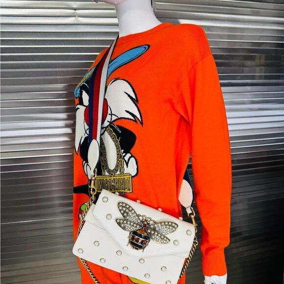 Gucci Rare Queen Margaret Pearl Web Nappa Leather Flap Broadway Bag - Picture 14 of 15